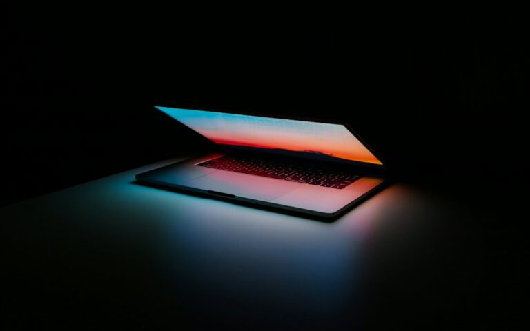 Laptop glowing in the dark
